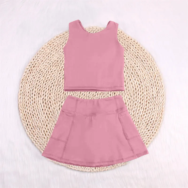 Preorder GSD1978 Yoga Outfit Baby Girls Sports clothes Rose Pink Sleeveless top skirts shorts Girls Boutique Summer clothes  202502 cashmere skirt rich
