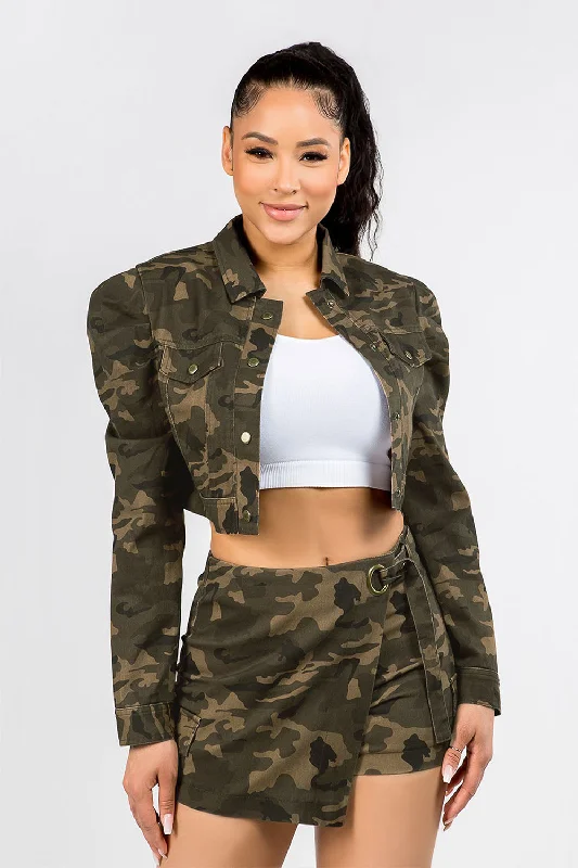 Women's Colored Balloon Shoulder Jacket and Skort Set Anorak Shell Jacket Lightweight Jacket