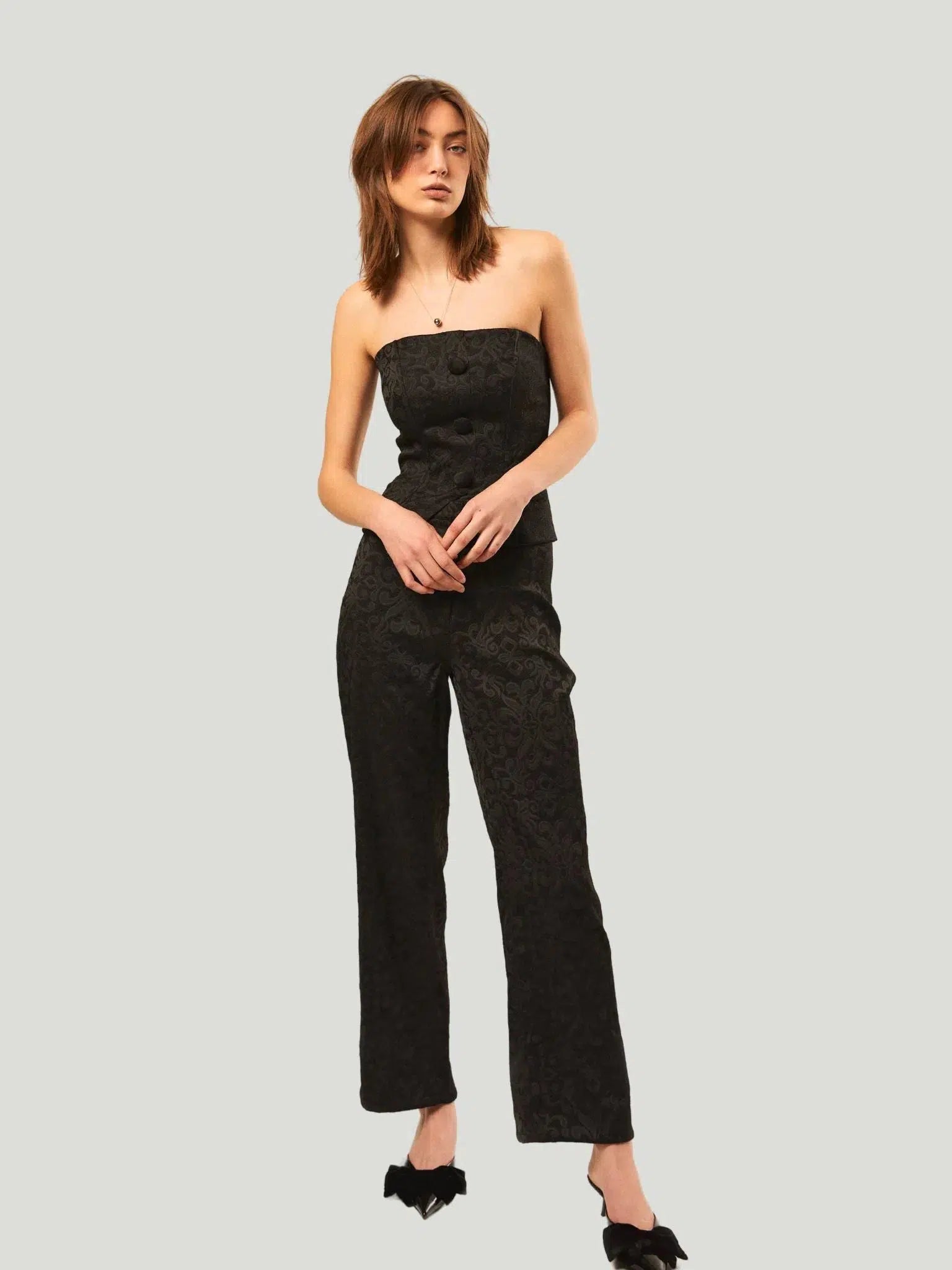 Hilary MacMillan Paisley Jacquard Wide Leg Pant Lightweight Linen Pants
