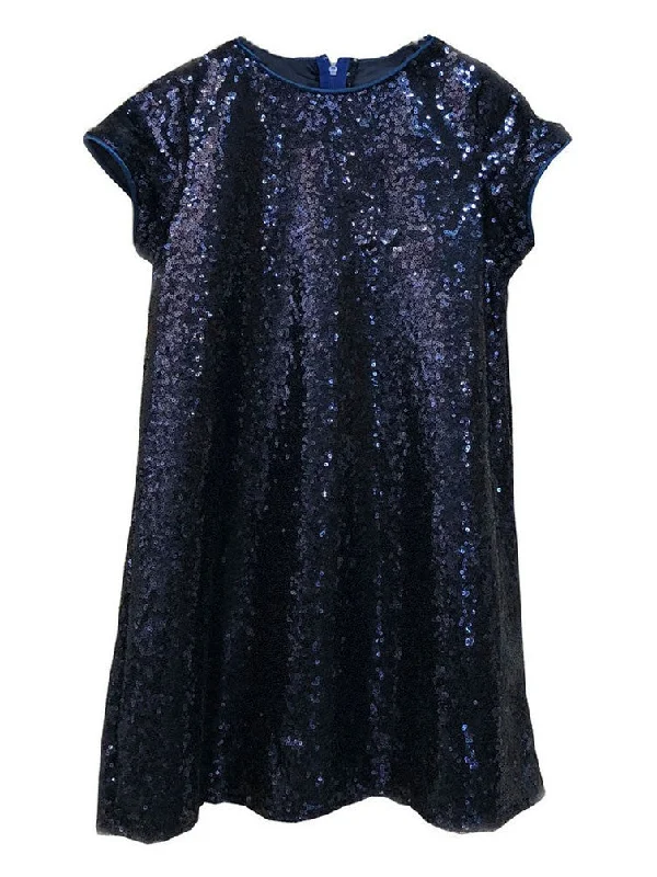 Girls Navy Sparkle Sequin Katy Short Sleeve Shift Party Dress, Sizes 2-12 Tunics Gym athletic