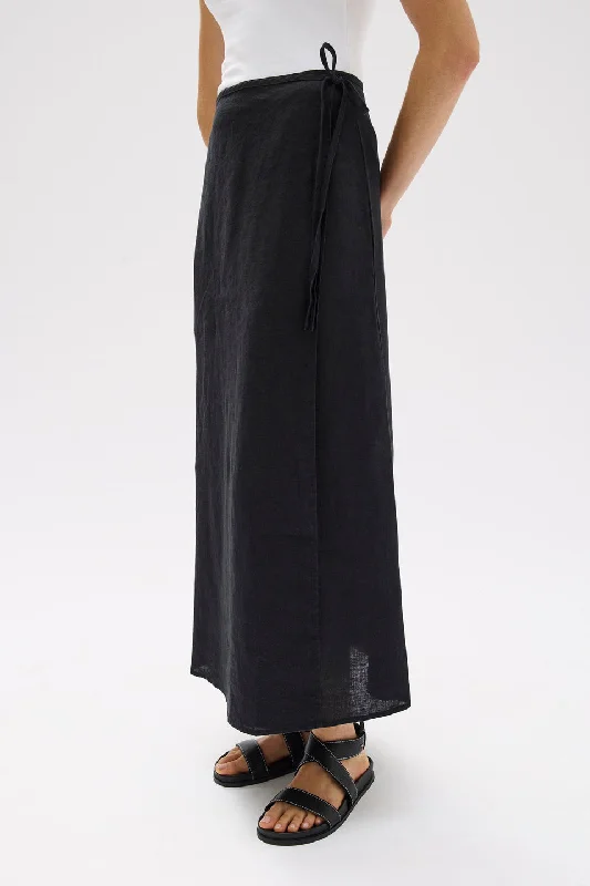 Assembly Label - Roma Linen Wrap Skirt in Black linen skirt natural