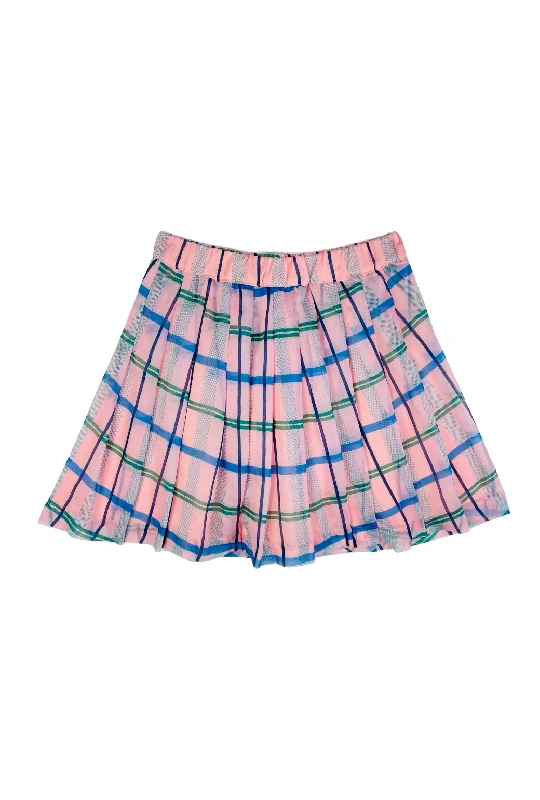 The Classic Pleated Tennis Skirt - Pink & Blue Plaid leather skirt bold