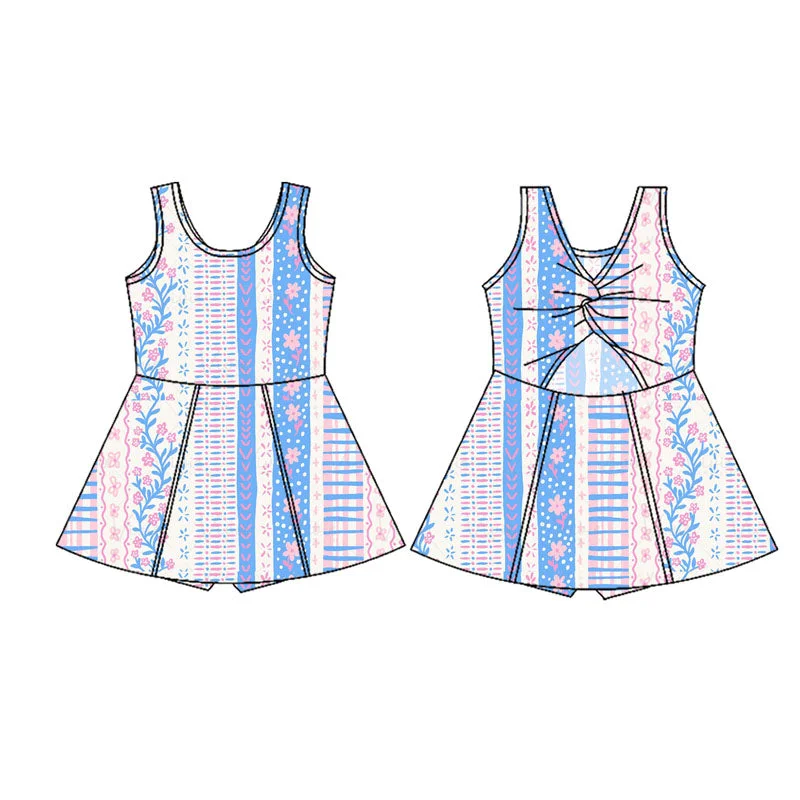 Preorder GSD1996  Yoga Outfit Baby Girls clothes Blue Pink flower refreshing sleeveless top skirts shorts Girls Boutique Summer clothes  202502 relaxed fit skirt