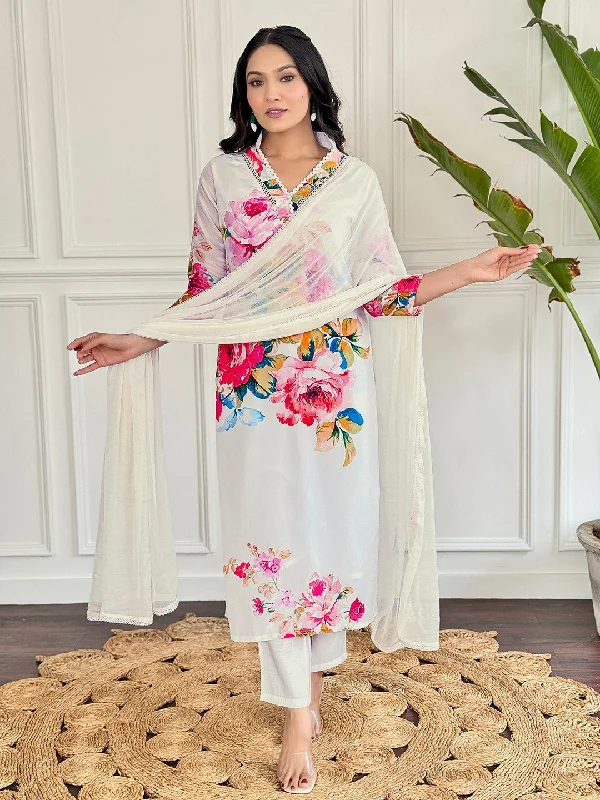 White Designer Readymade Pant With Printed Embroidery Work Comfy Cargo Trousers
