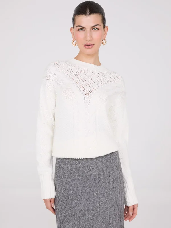Cable Knit Pointelle Sweater Soft Cozy Warm