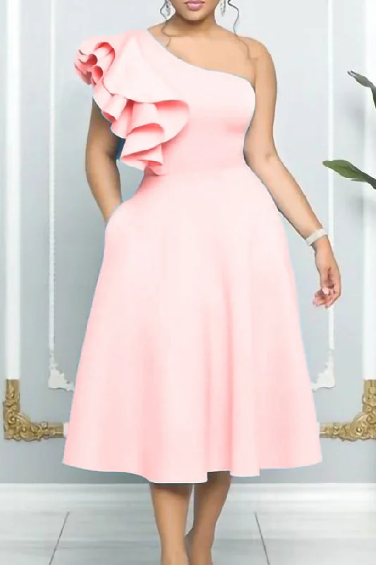 Pink One Shoulder A-Line Cocktail Party Dress Tunics Winter warm