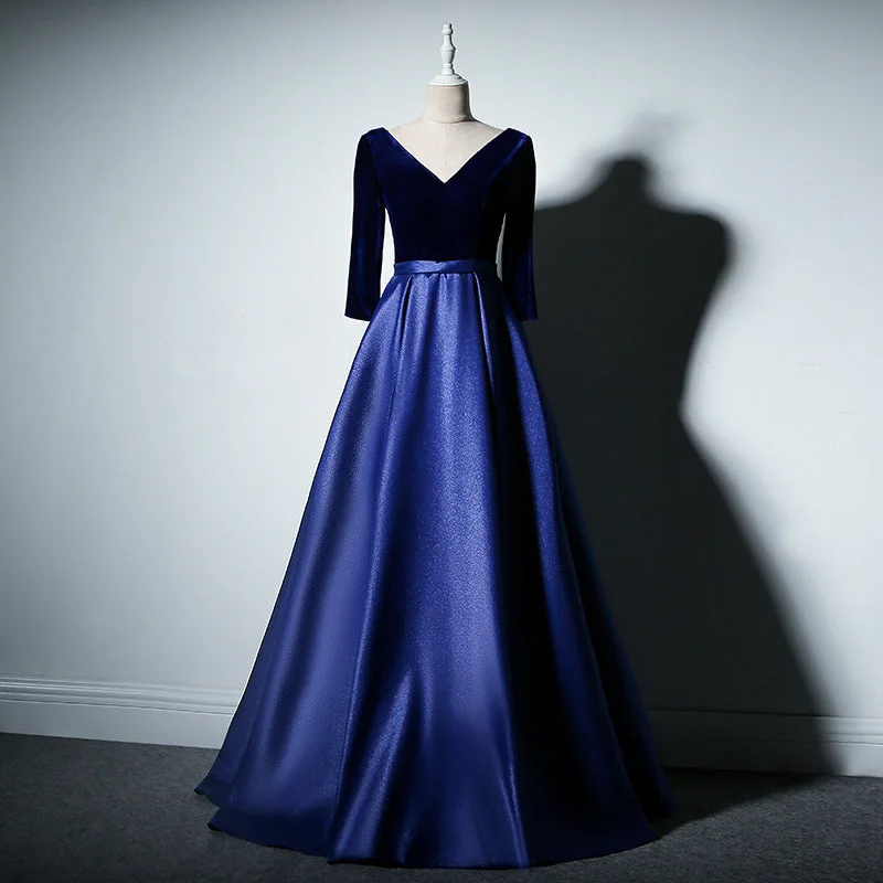 V-neck prom dresss,royal blue party dress,long sleeve evening dress,formal wedding guest dress Tunics Gym athletic