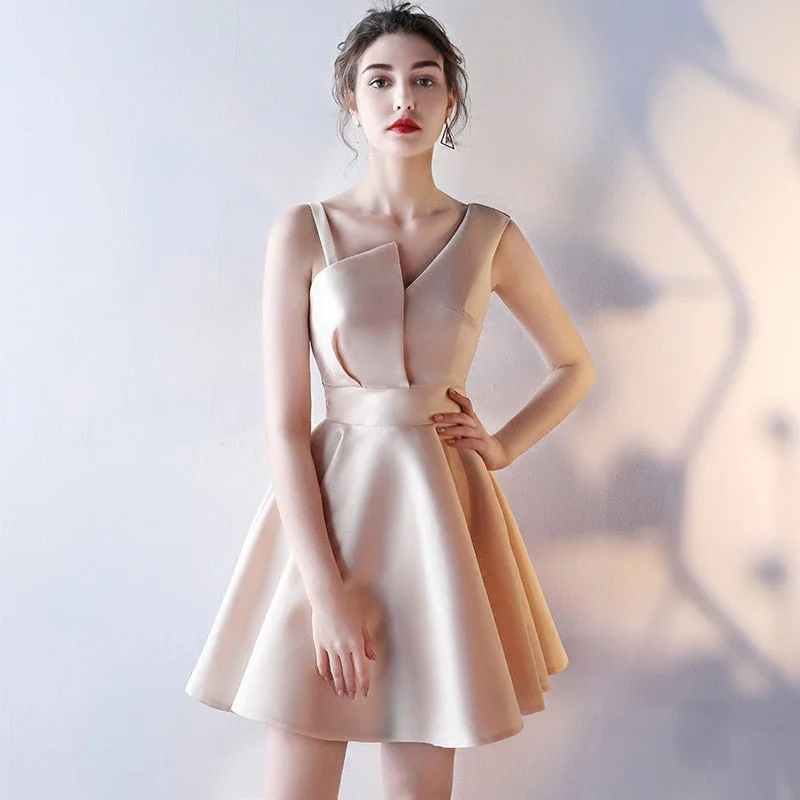 Sexy V Neck Bridesmaid Dress Luxury Satin Dresses For Weddings Woman Guest Solid Color Short Birthday Party Dress 6 Colors Tunics Favorite customer