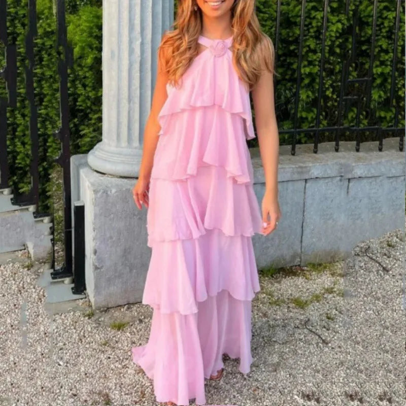 LIZAKOSHT  -  Sweet Girl Halter A Line Long Evening Party Dress Elegant Tiered Robe De Soiree Sexy Graduation Ceremony Vestidos 2024 Tunics Custom made
