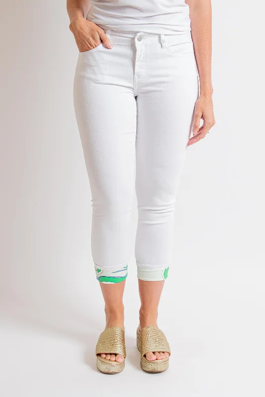 "Janelle" White & Green Pants Comfortable Wide-Leg Pants
