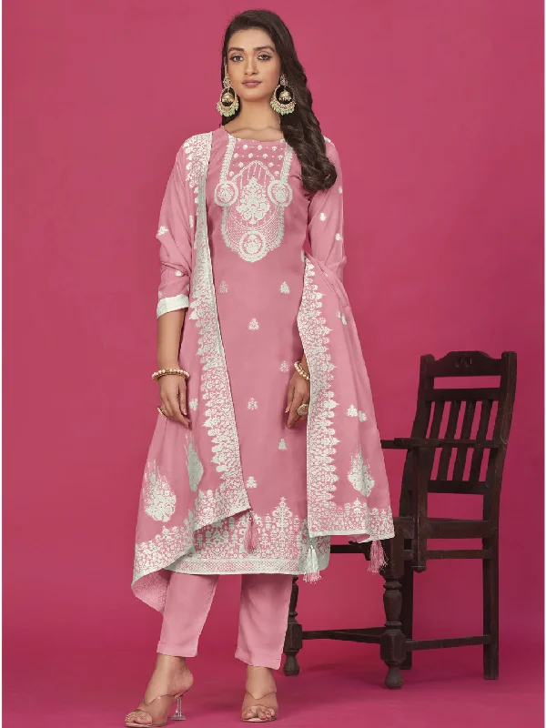 Pink Organza Pant Suit With Wevon Designer Baadla Work High-Waist Yoga Pants
