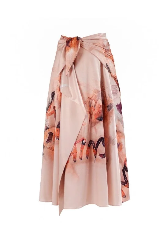 ROSE PRINTED RAIN MIDI SKIRT linen skirt light