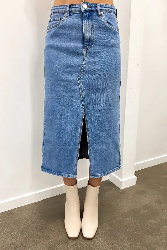 Scout Midi Skirt Mid Blue button skirt front