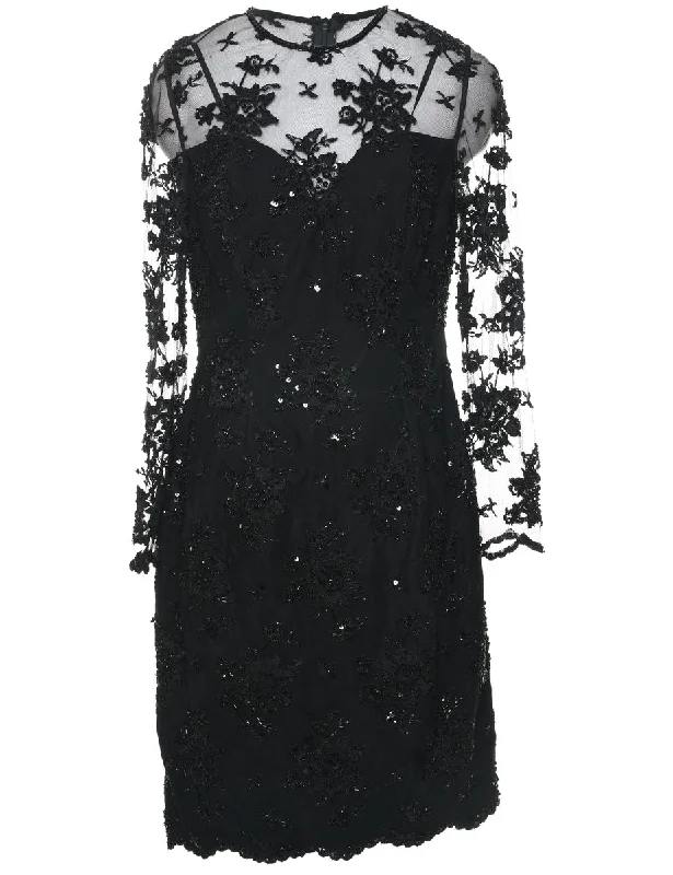 Black Embellished Party Dress - S Tunics Modern contemporary