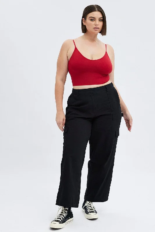 Black Cargo Pants High Rise Trendy Velvet Pants