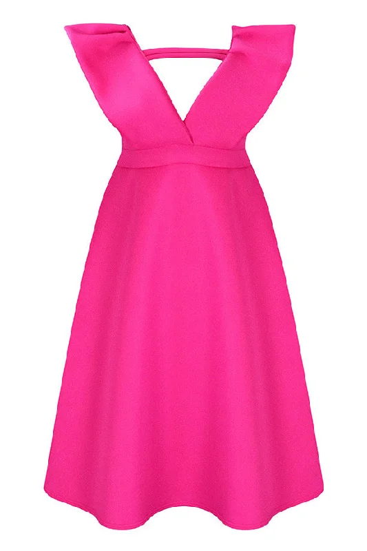 Sexy Fuchsia Plunging Cocktail Party Dress Lace Sexy Club