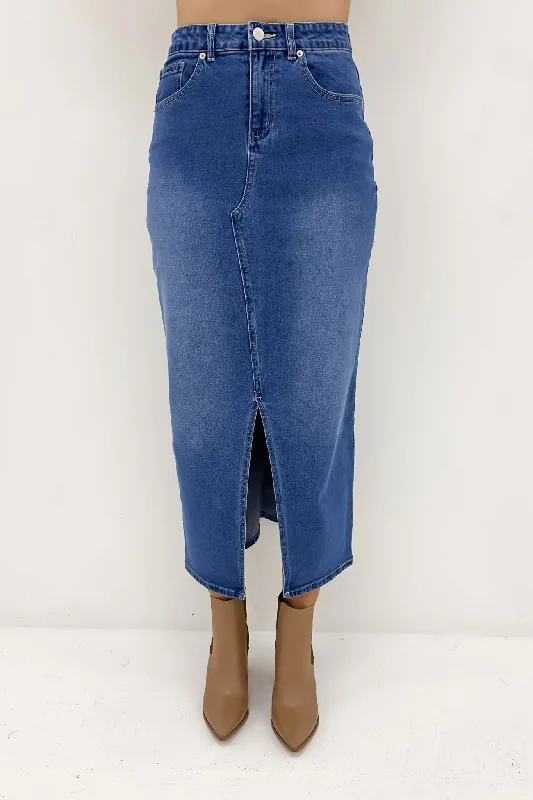 Emerald Denim Maxi Skirt 80 Wash linen skirt breathable