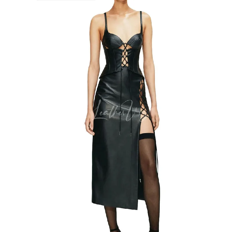 LACE UP LEATHER TWO PIECE PARTY DRESS Shift Classic Vintage