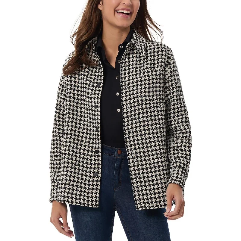 Jones New York Womens Houndstooth  Shirt Jacket Print Jacket Jacquard Jacket Patchwork Jacket
