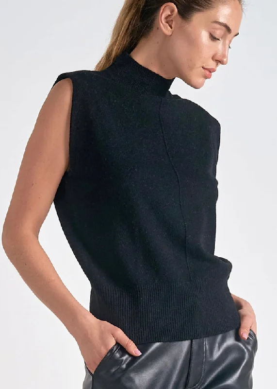 Elsa Mock Neck Sleeveless Sweater Fleece Fabric Down Fabric Feather Fabric