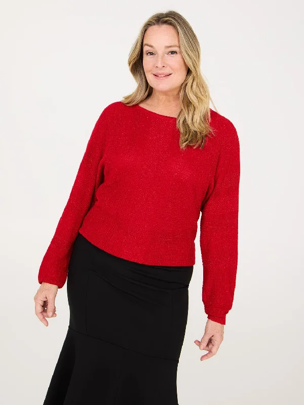 Metallic Dolman Sleeve Sweater Handmade Hand-knitted Hand-woven