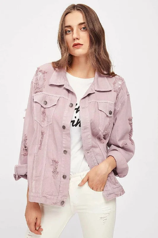 Fashion Purple Long Sleeve Denim Trucker Jacket Chenille Fabric Brocade Fabric Lace Fabric