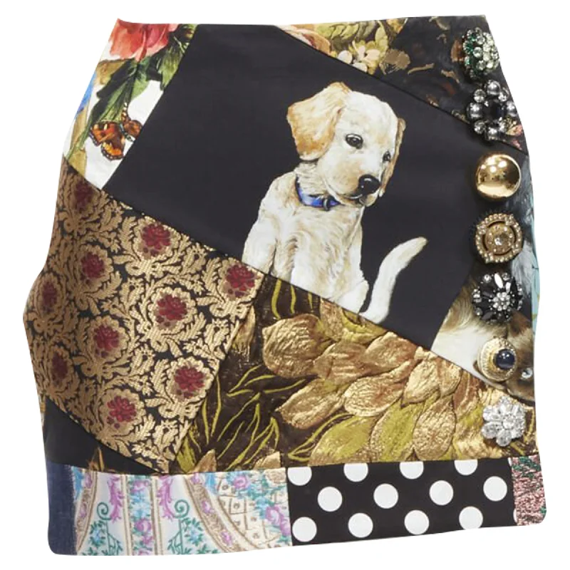 Dolce & Gabbana colorful dog patchwork jewel embellished mini skirt wool skirt breathable