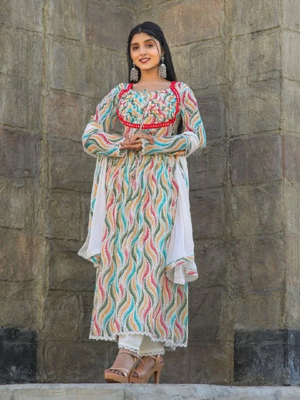 Multi Trendy Designer Readymade Pant Suit With Digital Printed Work High-Waist Jeans