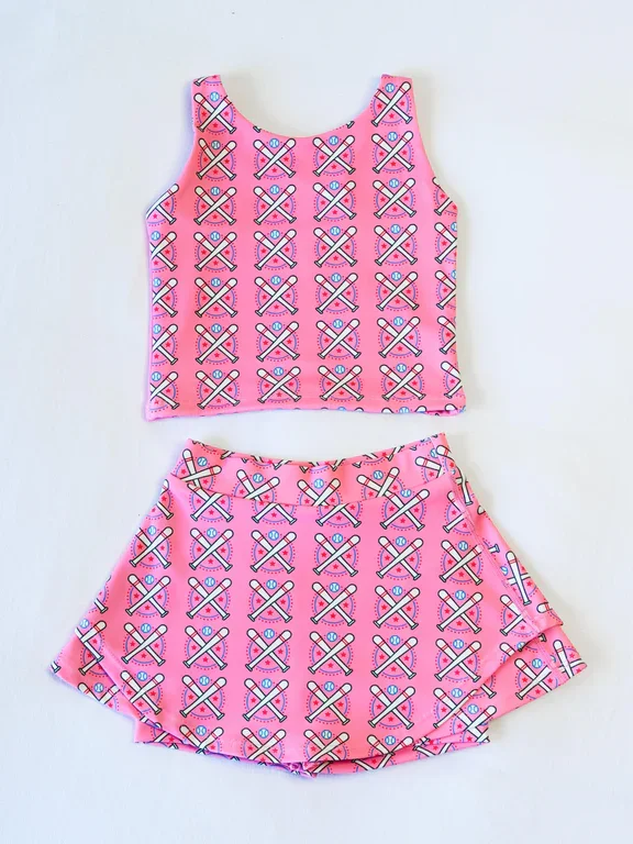 Preorder GSD2043 Yoga Outfit Baby Girls clothes Hot Pink baseball sleeveless top skirts shorts Girls Boutique Summer clothes  202502 velvet skirt rich