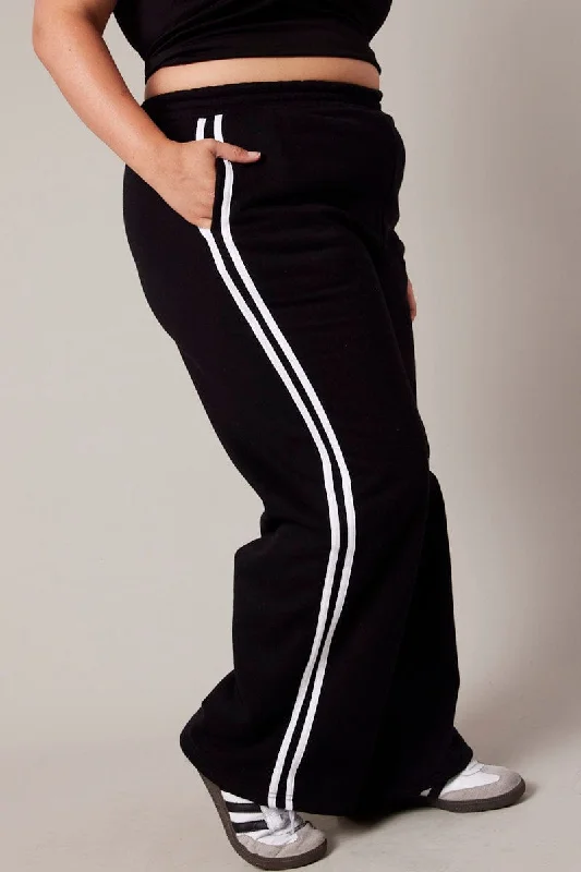 Black Track Pants Wide Leg High-Waist Jogger Pants