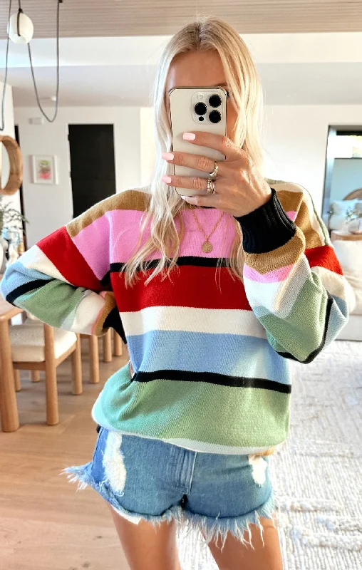 Ember Tunic Sweater ~ Multi Stripe Knit Polka Dot Checkered Tartan
