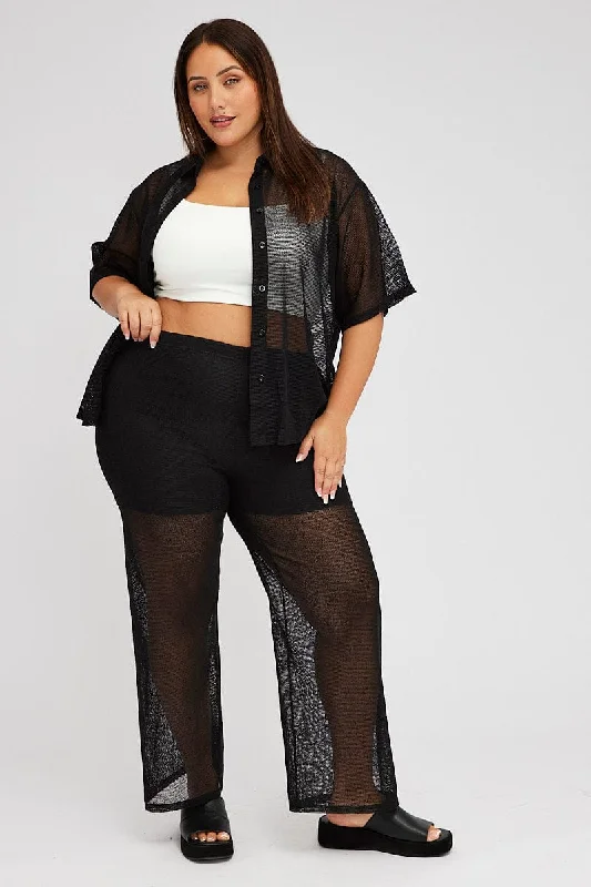 Black Wide Leg Pants High Rise Cozy Knit Pants