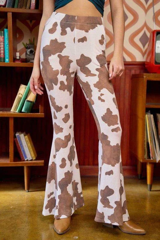 Jade By Jane Mocha Cow Print Flared Pants Soft Sweatpants Style